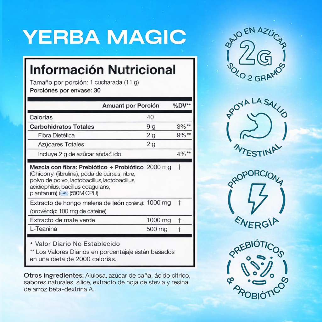 Yerba Magic 3-en-1 | Energía + Foco Mental (Sabor Mango-Melocotón)