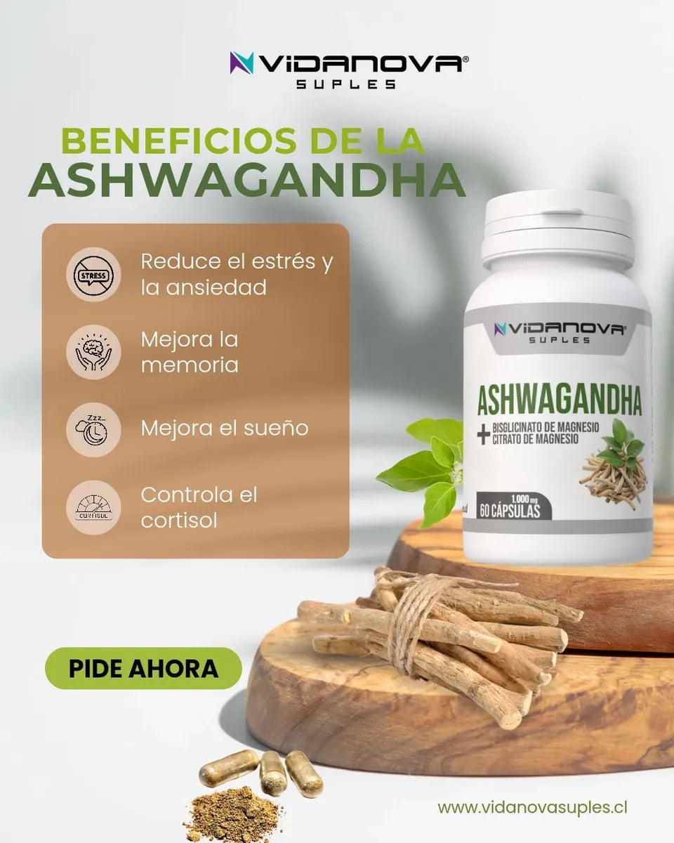 Ashwagandha + Magnesio 1000mg | Anti-Estrés y Sueño Profundo (60 Caps)
