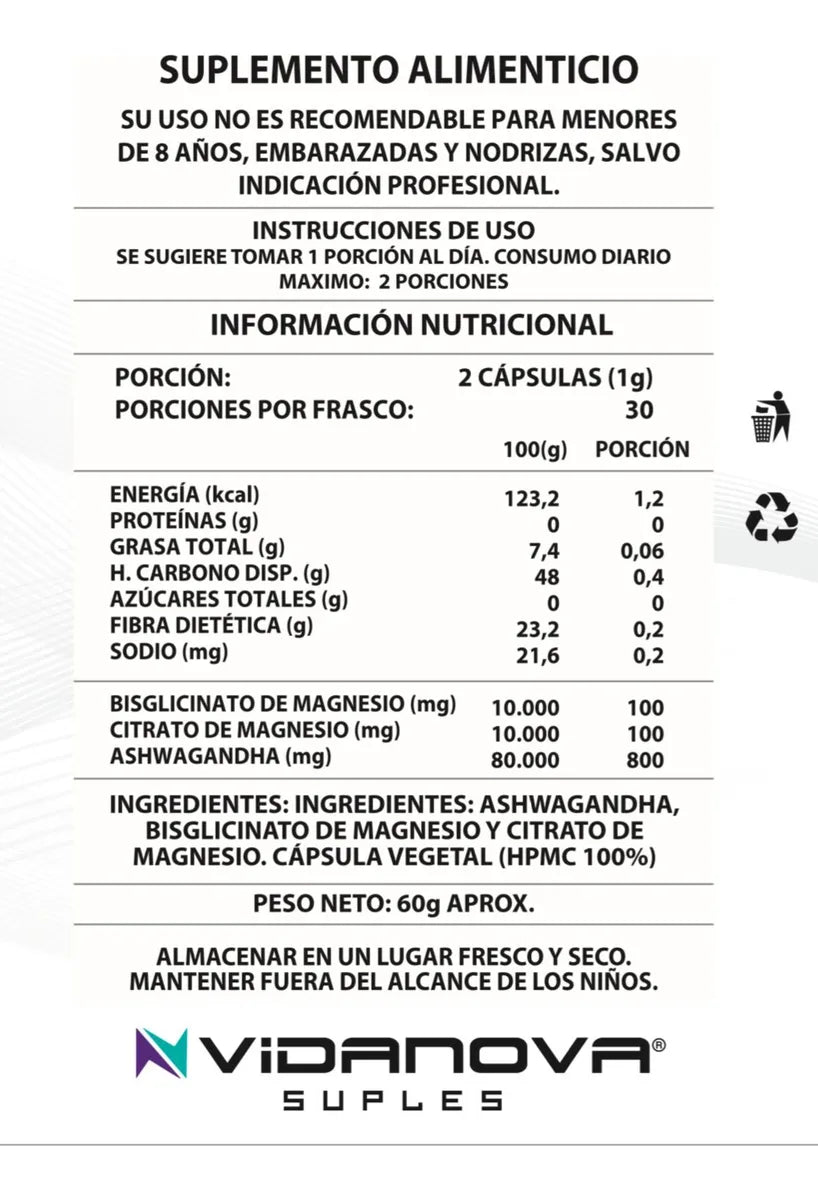 Ashwagandha + Magnesio 1000mg | Anti-Estrés y Sueño Profundo (60 Caps)