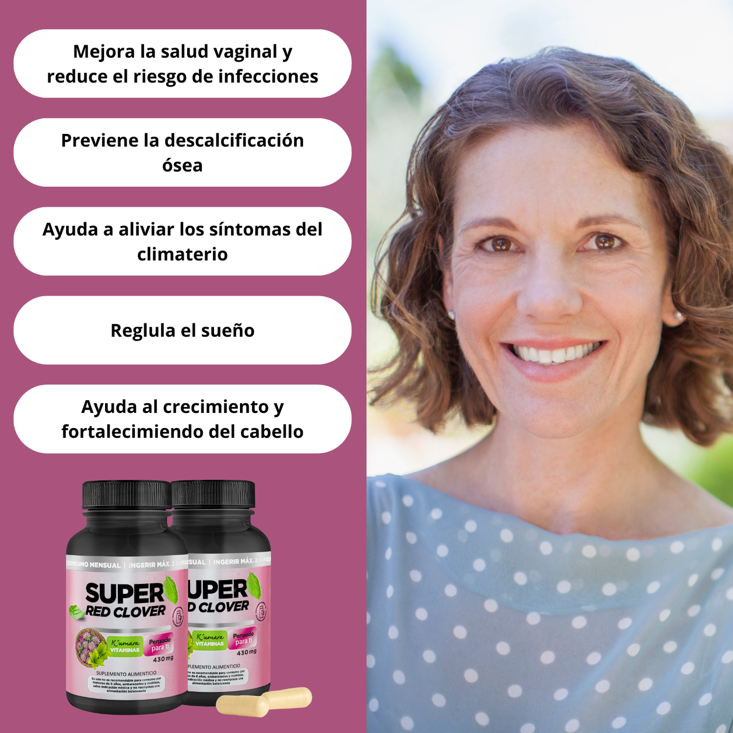 Super Red Clover - Suplemento Menopausia y Bochornos (Isoflavonas Naturales)