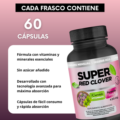 Super Red Clover - Suplemento Menopausia y Bochornos (Isoflavonas Naturales)