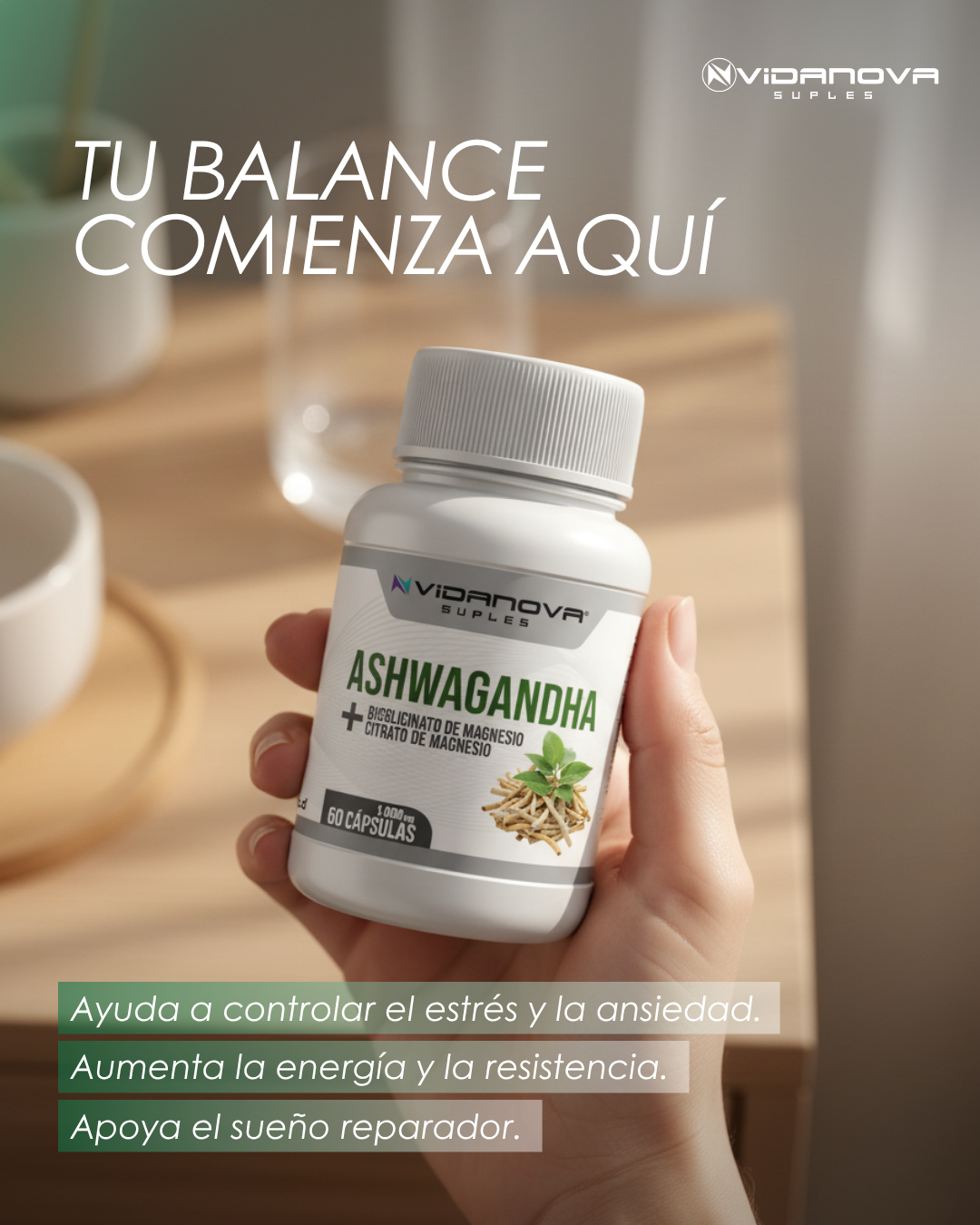 Ashwagandha + Magnesio 1000mg | Anti-Estrés y Sueño Profundo (60 Caps)
