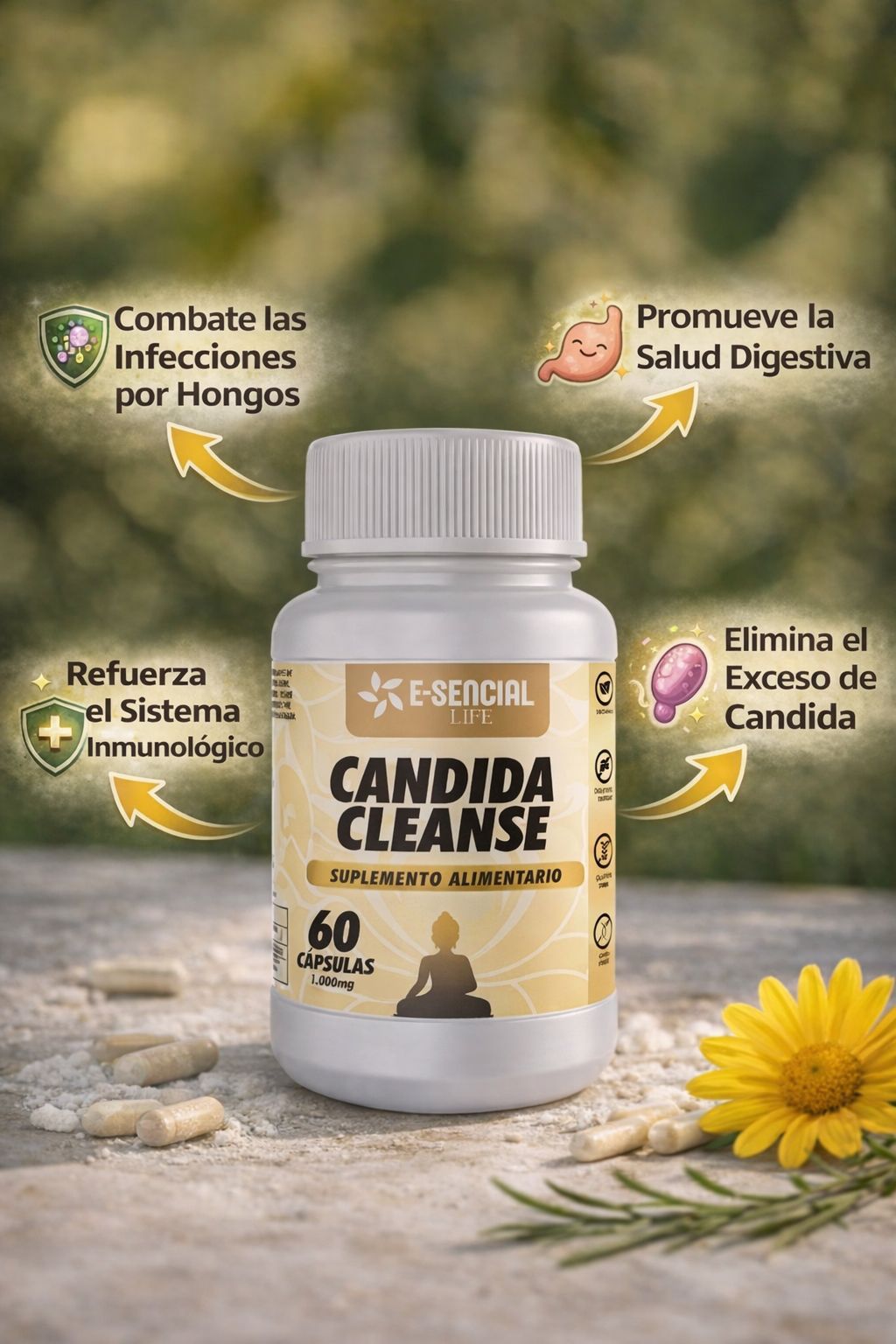 Candida Cleanse Detox 1000mg | Anti-Hinchazón y Hongo Cándida
